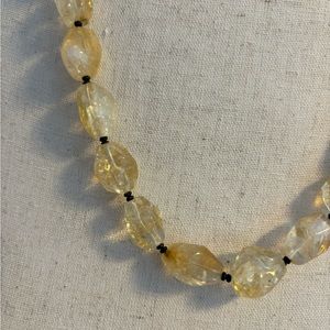 LEMON QUARTZ Necklace AND DROP EARRING SET WITH BLACK ACCENT BEADS